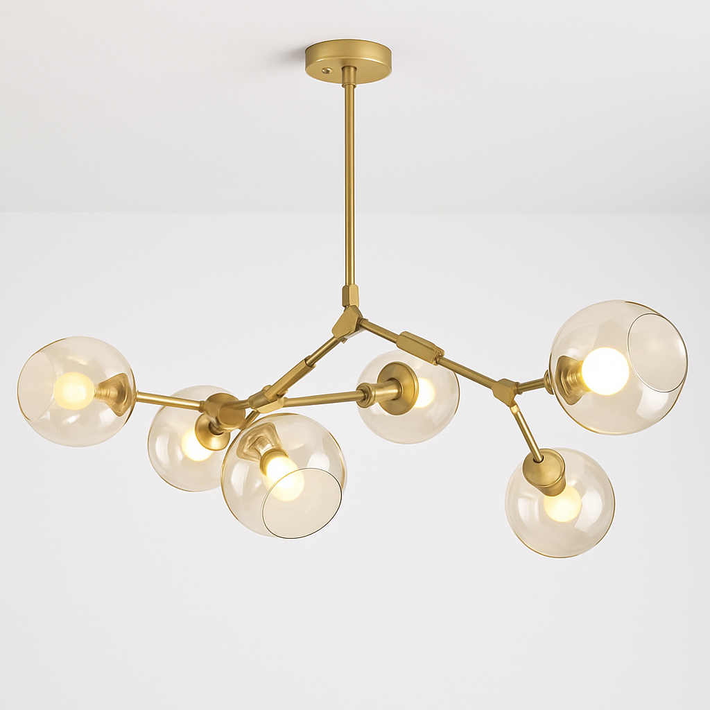 Lustre doré à globes en verre transparent – Lindsey — vue de profil