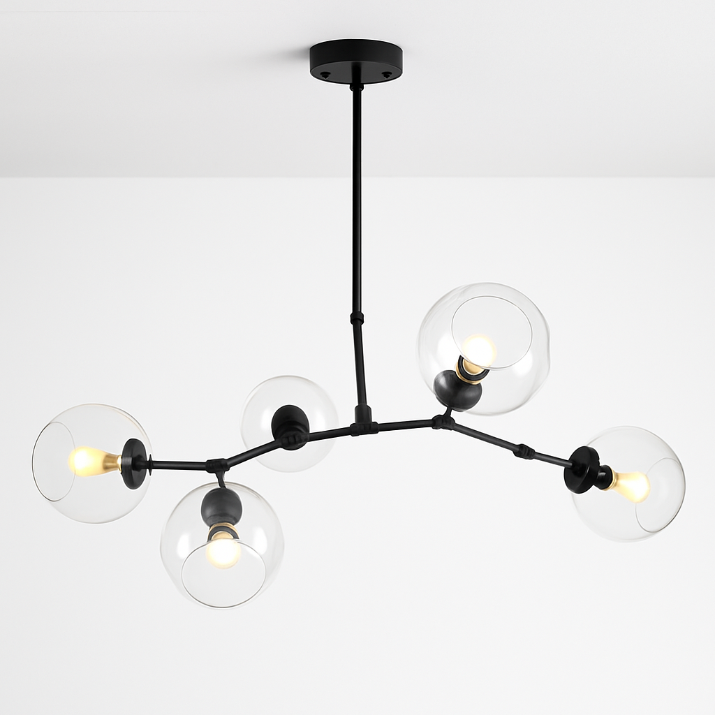 Lustre doré à globes en verre transparent – Lindsey — vue de trois quarts