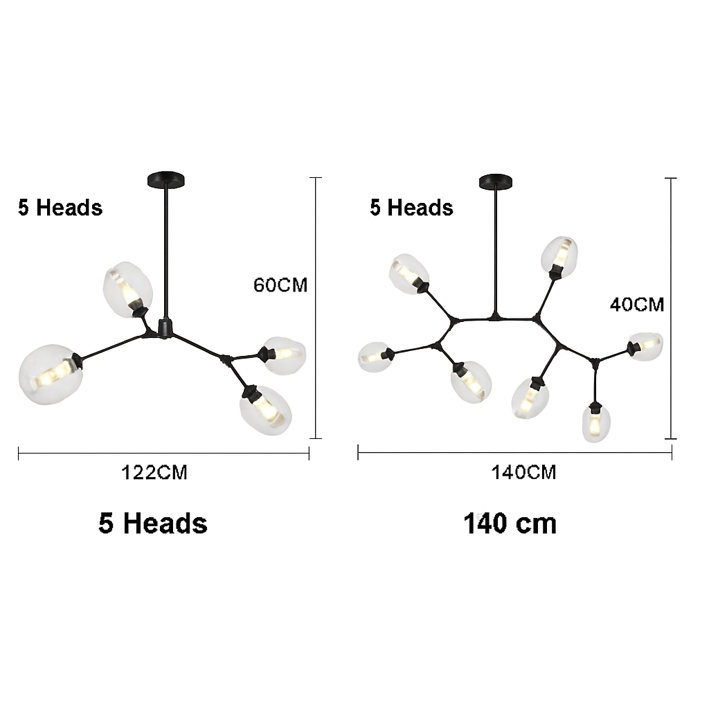 Lustre doré à globes en verre transparent – Lindsey — dimensions et cotes