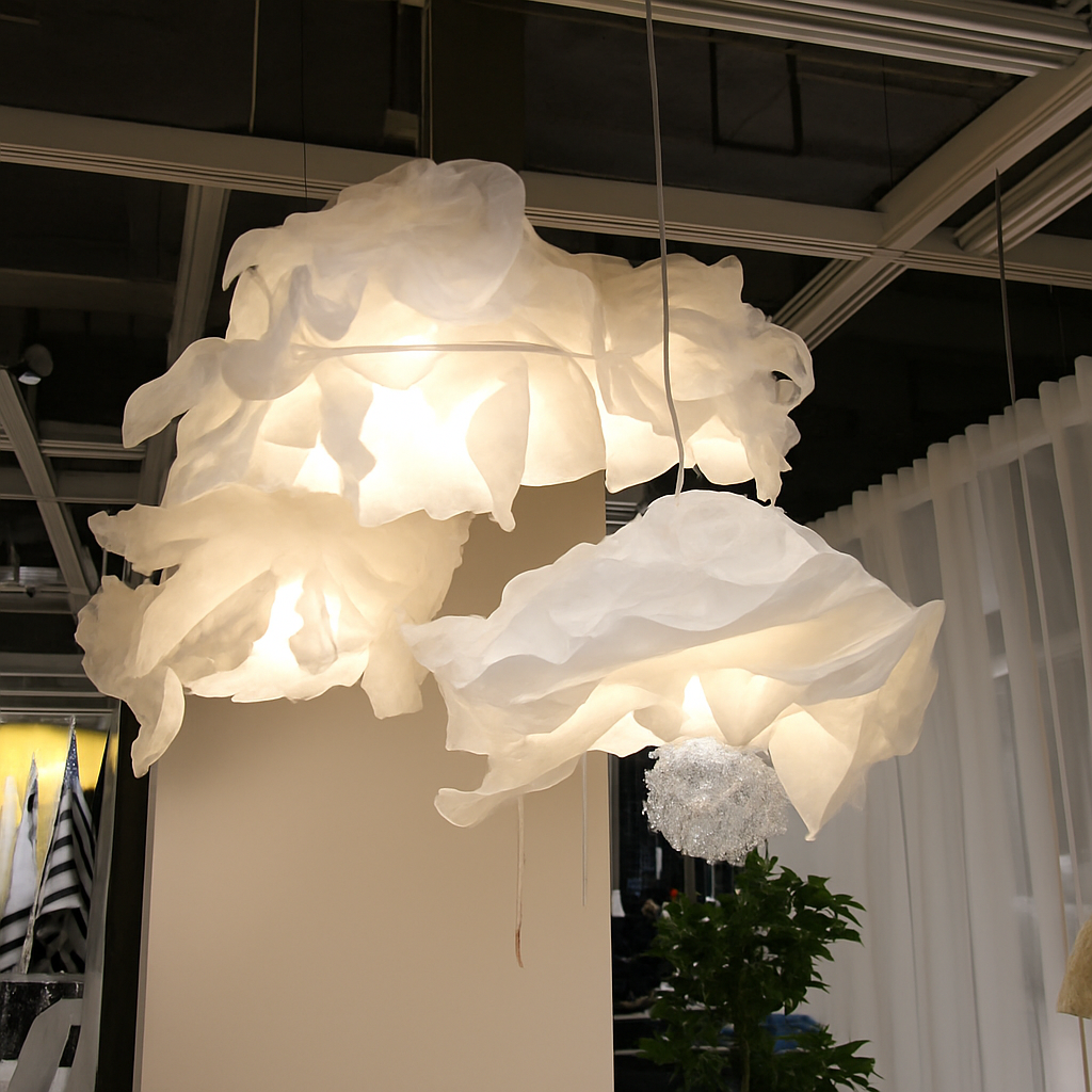 Lustre en papier blanc forme florale – suspension E27 — vue de profil
