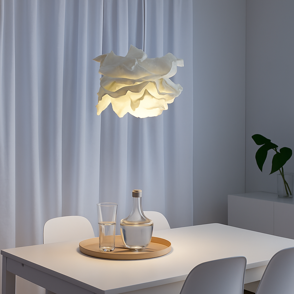 Lustre en papier blanc forme florale – suspension E27 — détail de la finition