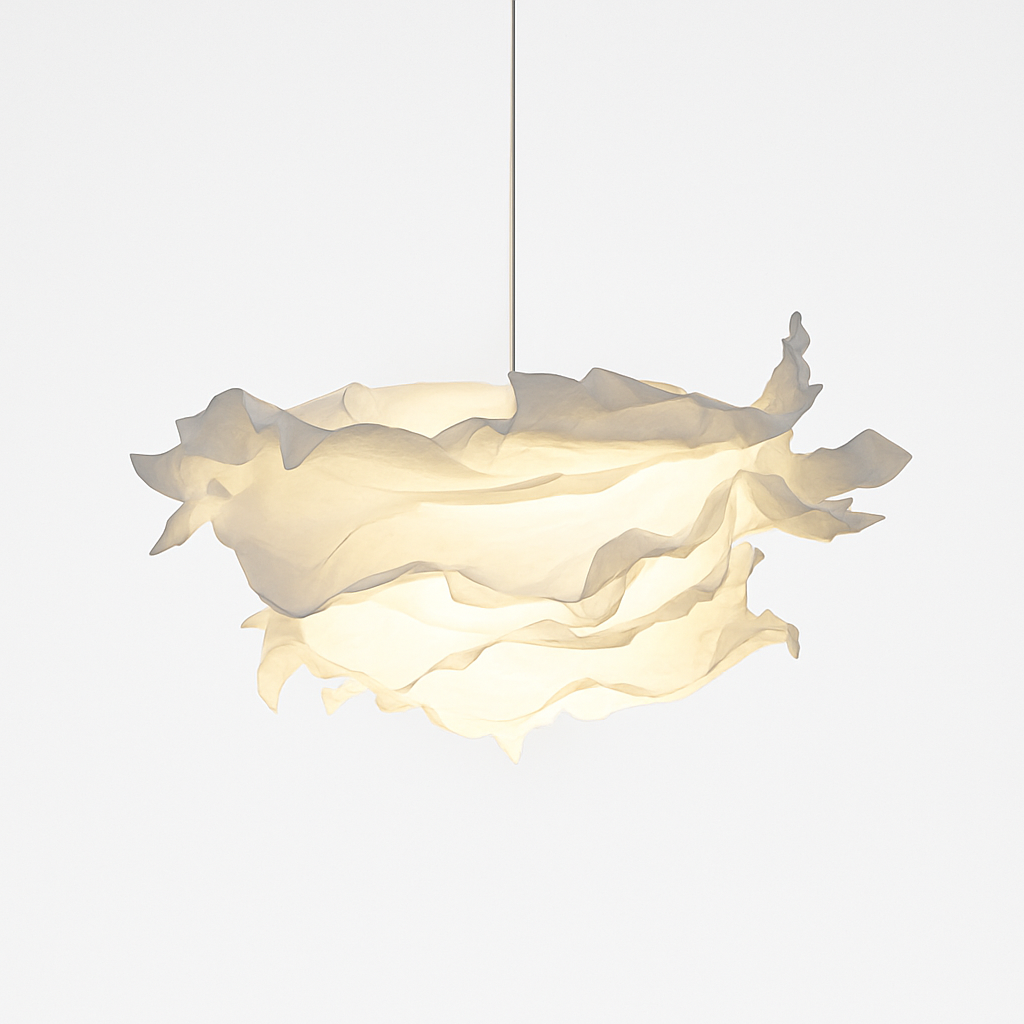 Lustre en papier blanc forme florale – suspension E27 — dimensions et cotes