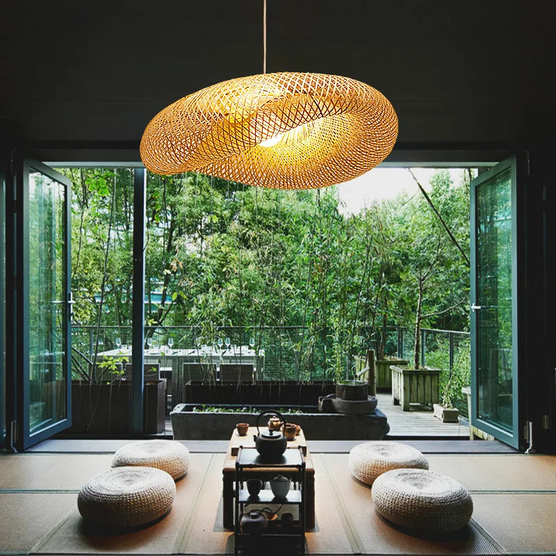 Suspension sculpturale en bambou tressé S à XXL – Oceïa — vue de face