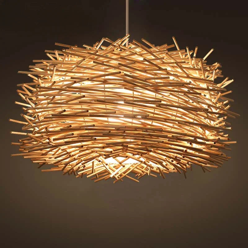 Suspension en bambou tressé forme nid câble 120 cm – Soléa — vue de face