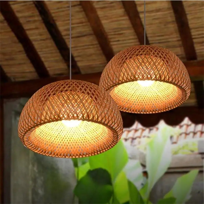 Suspension en bambou naturel tressé ajouré Ø 30 cm – Kairo — vue de dessous