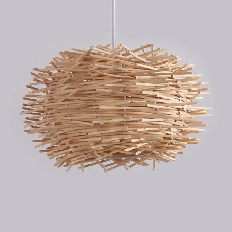 Suspension en bambou tressé forme nid câble 120 cm – Soléa — détail du système de fixation