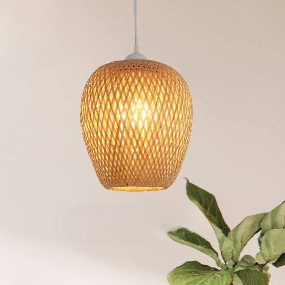 Suspension en bambou tressé forme cocon 22 cm – Calya — dimensions et cotes