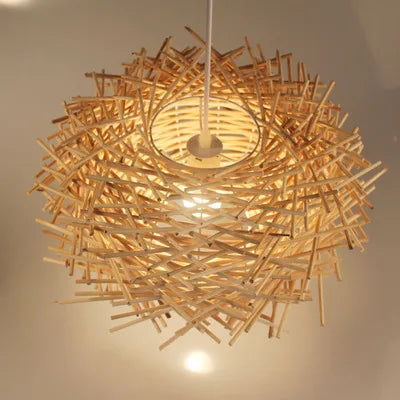 Suspension en bambou tressé forme nid câble 120 cm – Soléa — vue de dessous