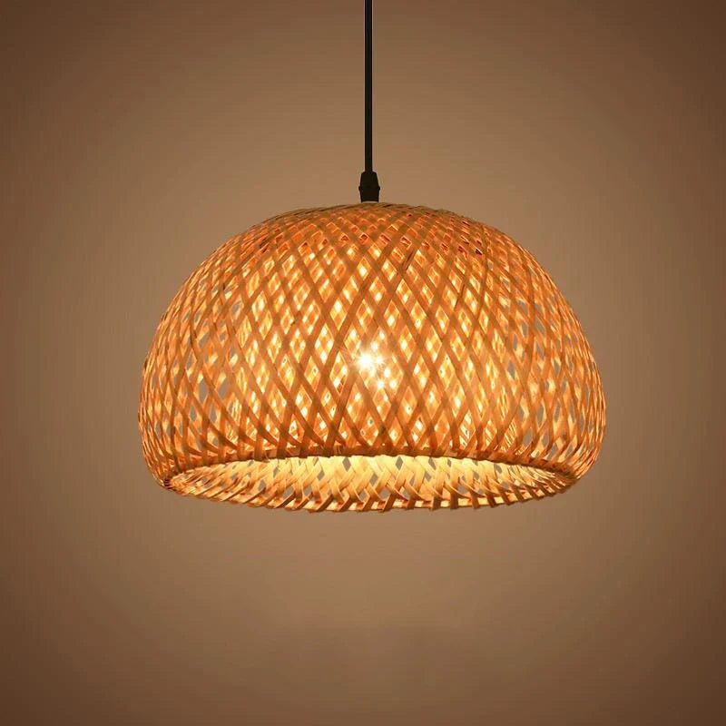 Suspension en bambou naturel tressé ajouré Ø 30 cm – Kairo — vue de face (3)