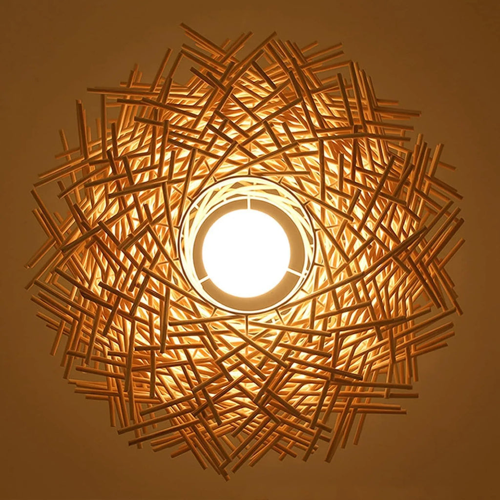 Suspension en bambou tressé forme nid câble 120 cm – Soléa — dimensions et cotes