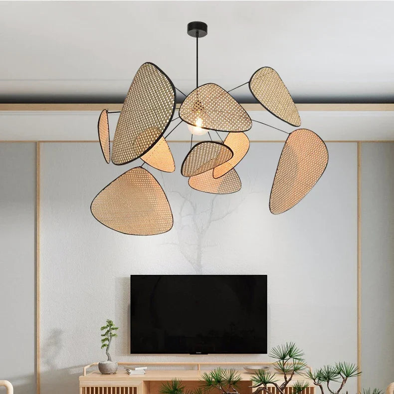 Suspension en rotin sculptée 60 à 120 cm dimmable – Aerelia — vue de dessous (2)