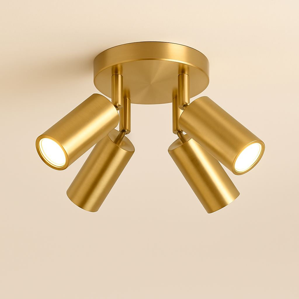 Plafonnier spots orientables aluminium doré mat – Astrael — détail du système de fixation