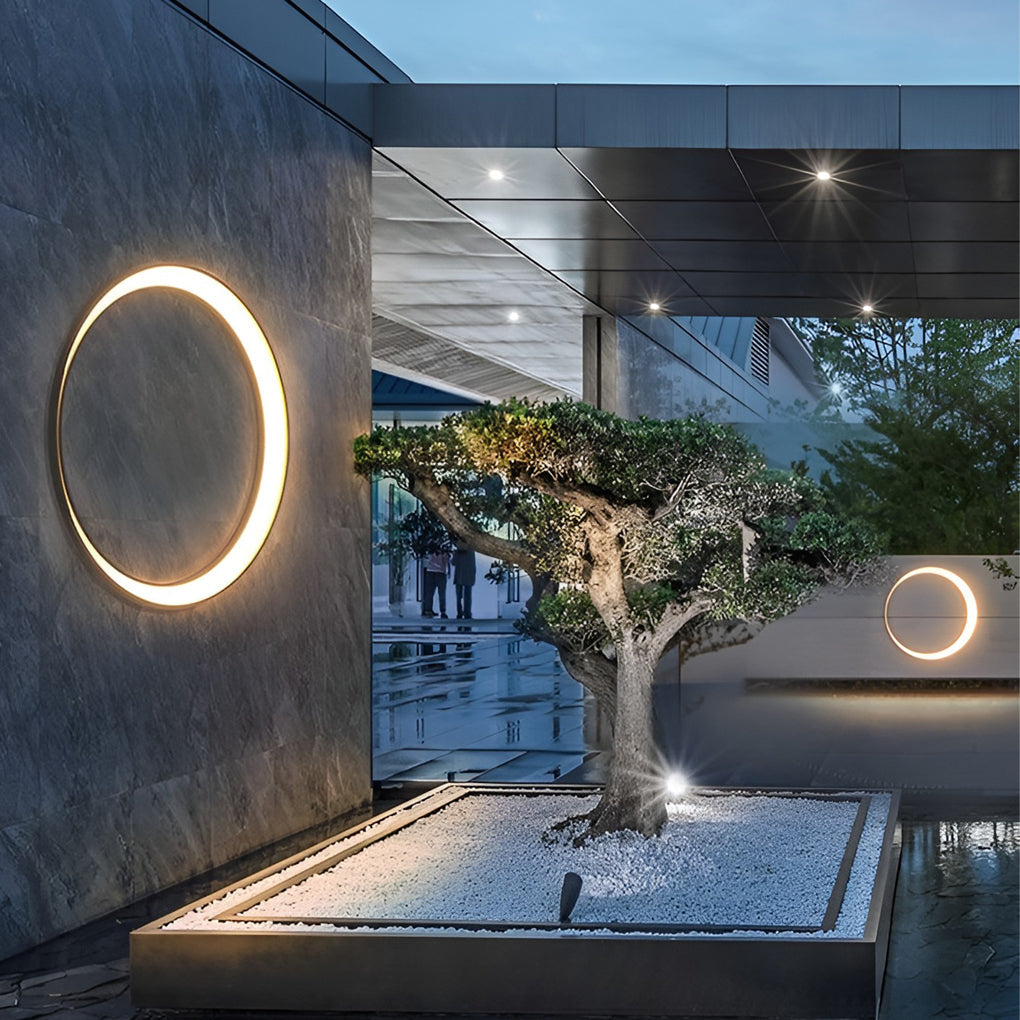 Applique murale extérieure ronde LED IP65 – effet pleine lune inox — vue de face