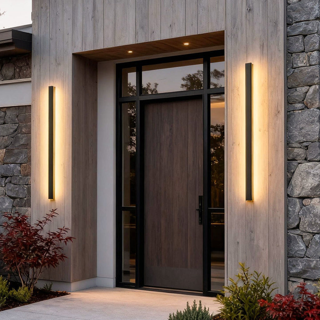 Applique murale extérieure LED linéaire fine aluminium IP65 — vue de face