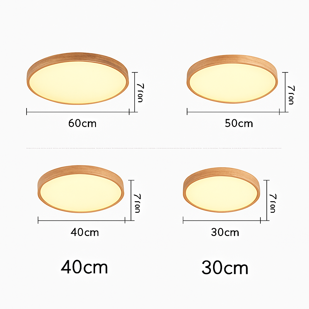 Plafonnier LED rond ultra-plat en bois et acrylique – dimmable — détail de la finition