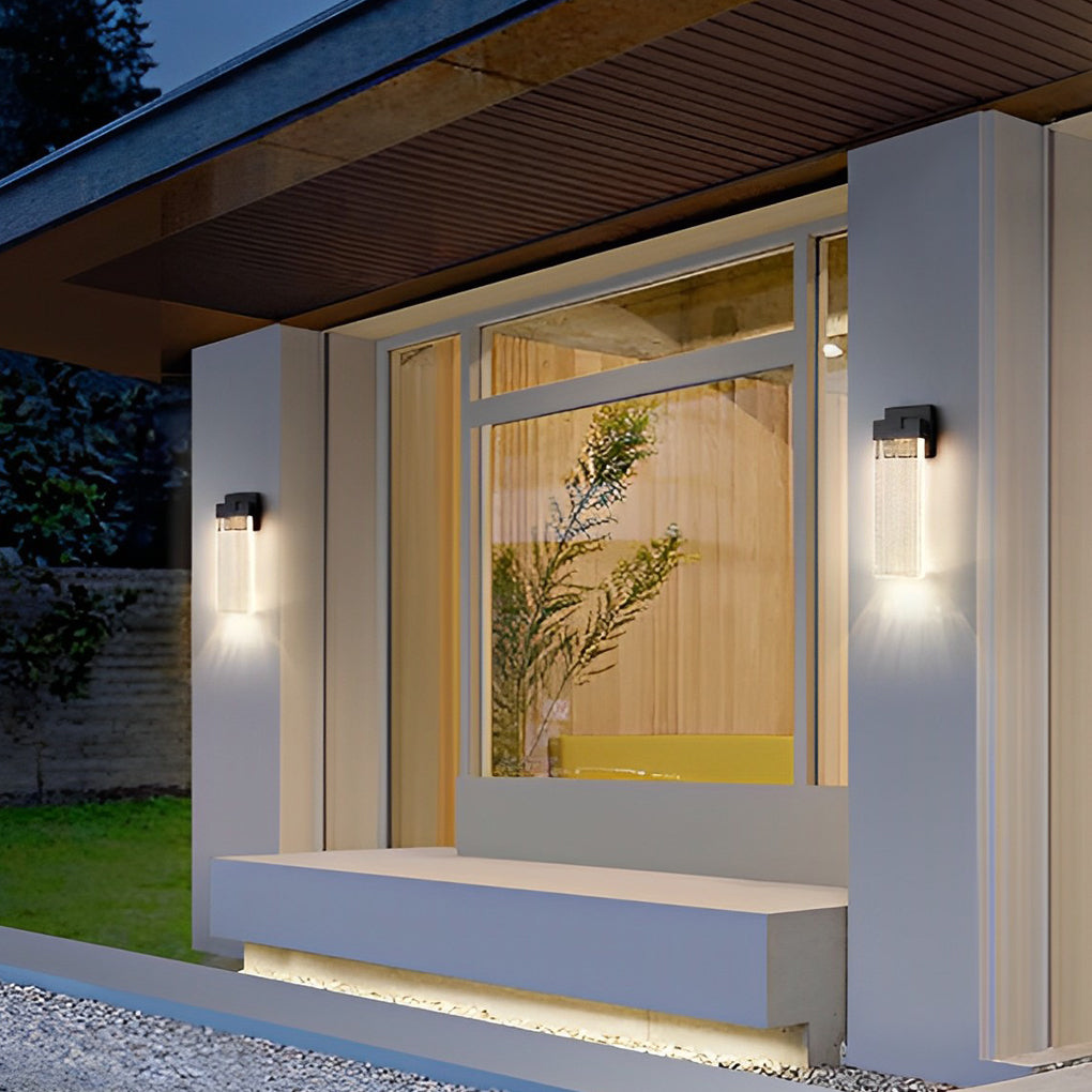 Applique murale extérieure LED haut et bas verre et aluminium — détail de la finition