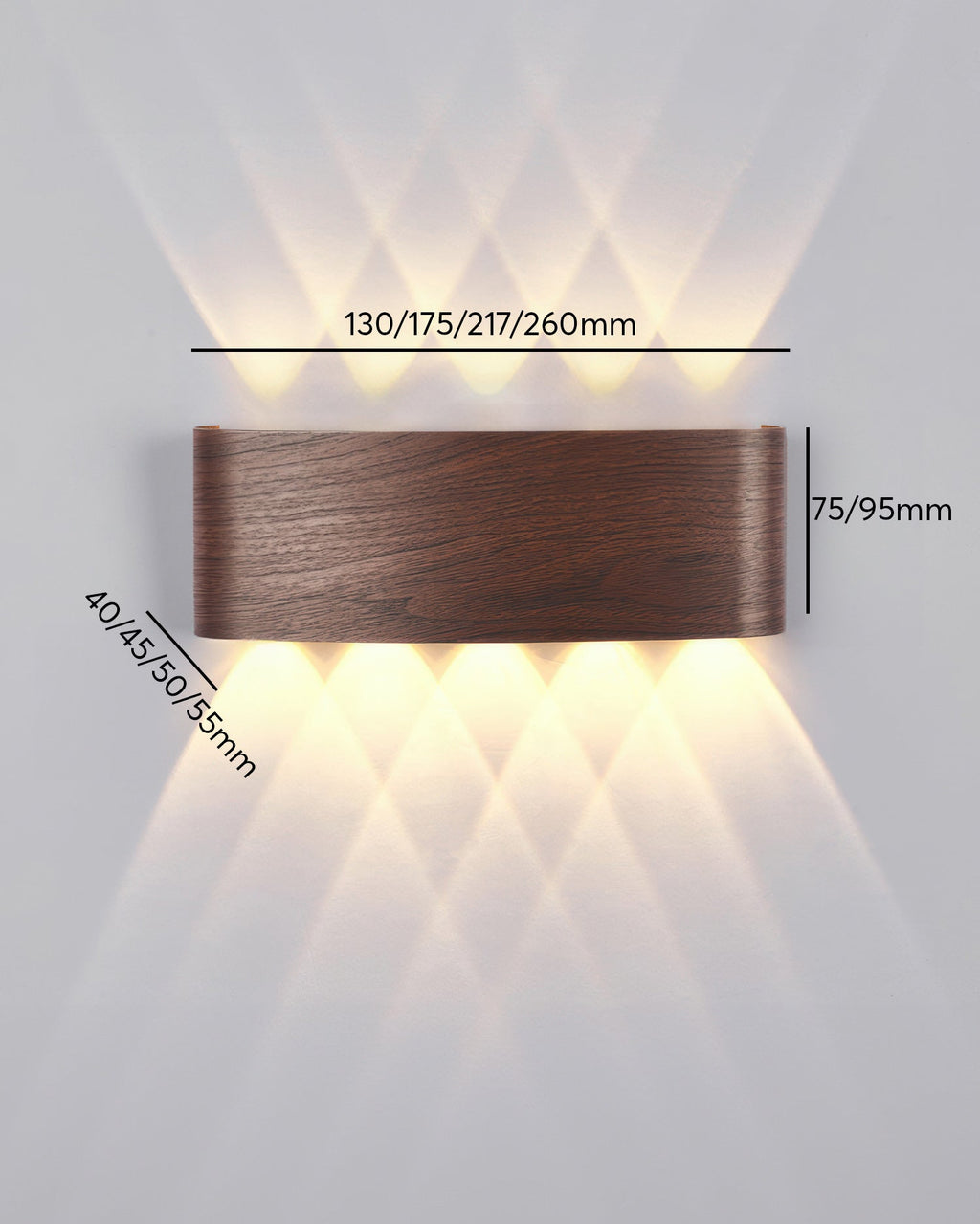 Applique murale extérieure LED 10 W IP65 effet bois – LumiCraft — dimensions et cotes