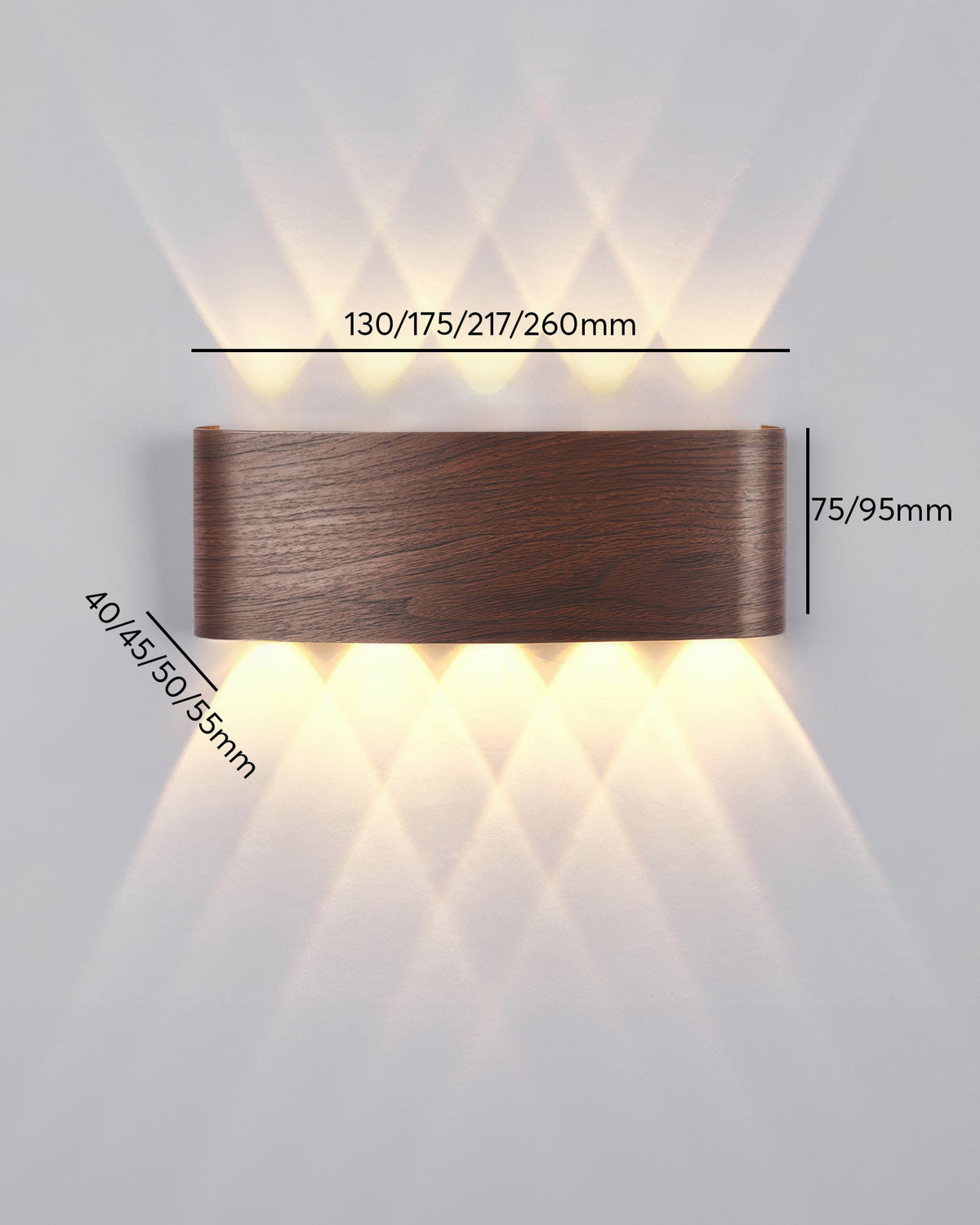 Applique murale extérieure LED 10 W IP65 effet bois – LumiCraft — dimensions et cotes