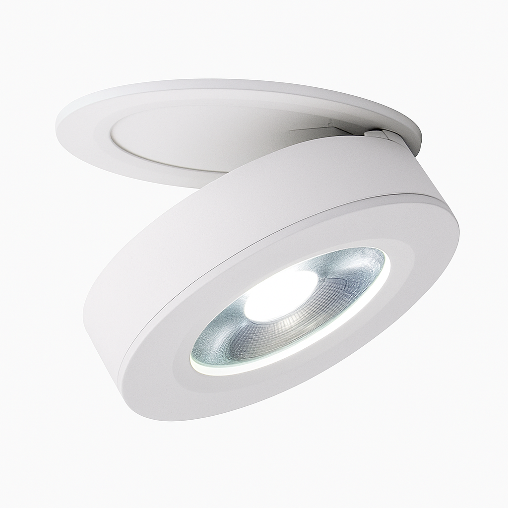 Spot LED encastrable rond orientable en aluminium – Slim dimmable — allumé en situation