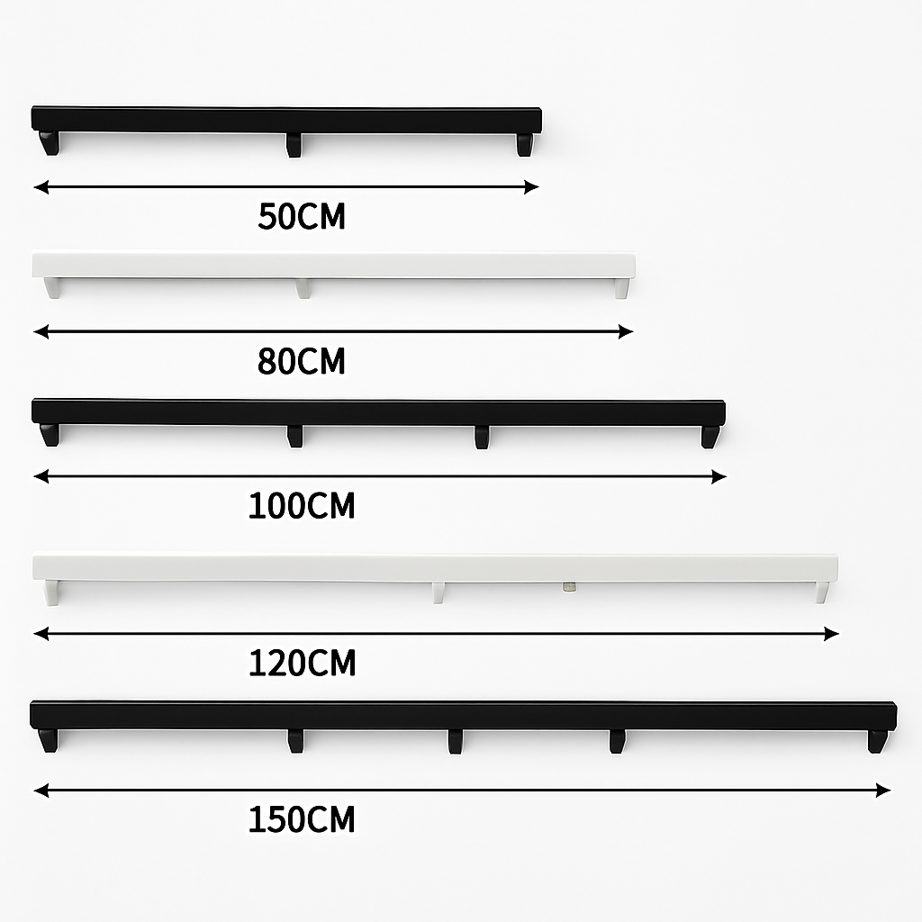 Support de plafond long en métal – 1 à 5 suspensions, noir ou blanc — vue de face