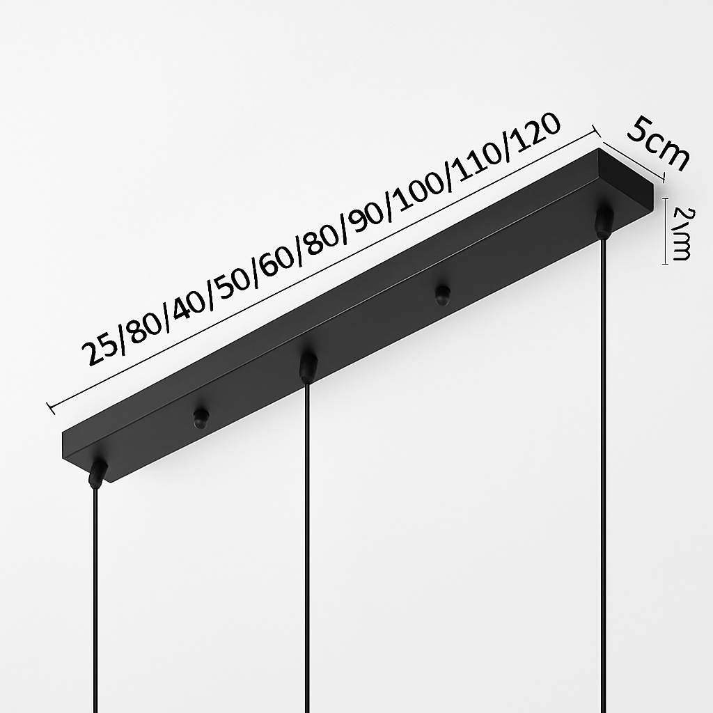 Support de plafond long en métal – 1 à 5 suspensions, noir ou blanc — vue de profil