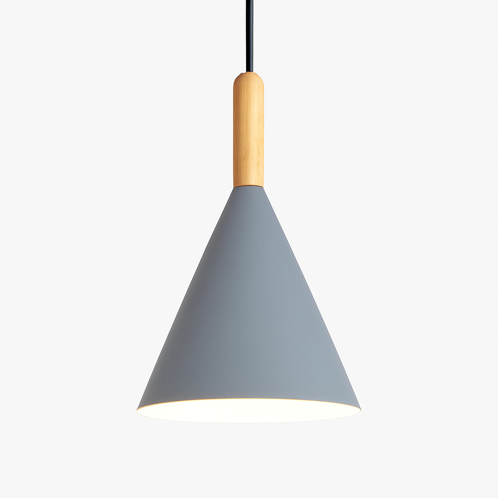 Suspension conique en métal coloré et tige en bois – Bar — dimensions et cotes