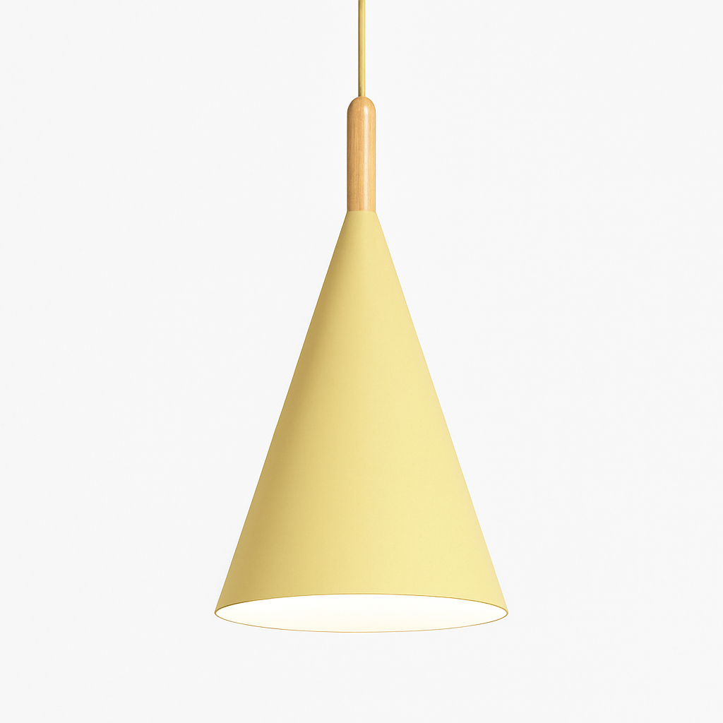 Suspension conique en métal coloré et tige en bois – Bar — vue de dessous