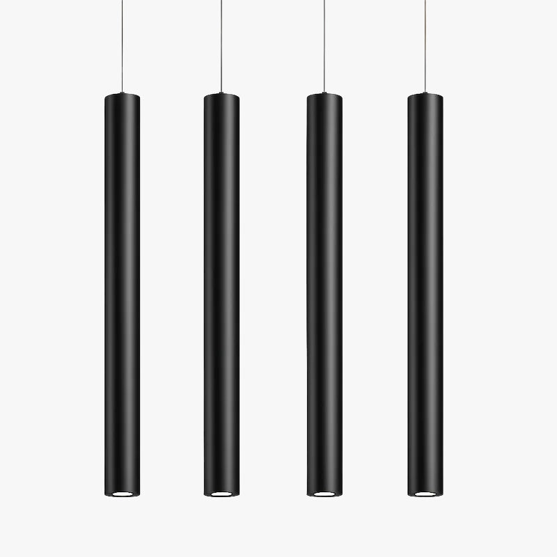 Suspension tube cylindrique LED COB en métal noir mat — vue de face