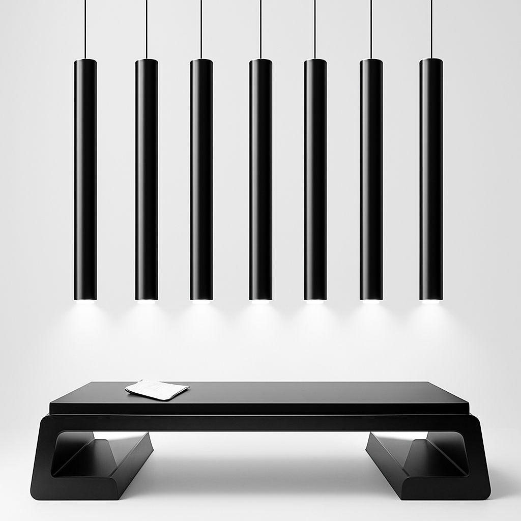 Suspension tube cylindrique LED COB en métal noir mat — vue de profil