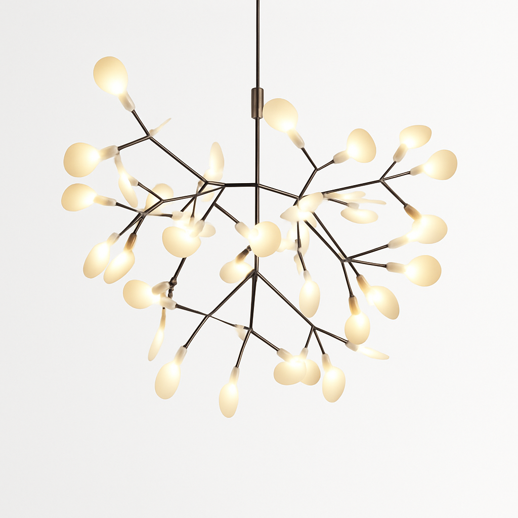 Suspension LED ramifiée en fer style arbre – cuivré ou noir — détail de la matière