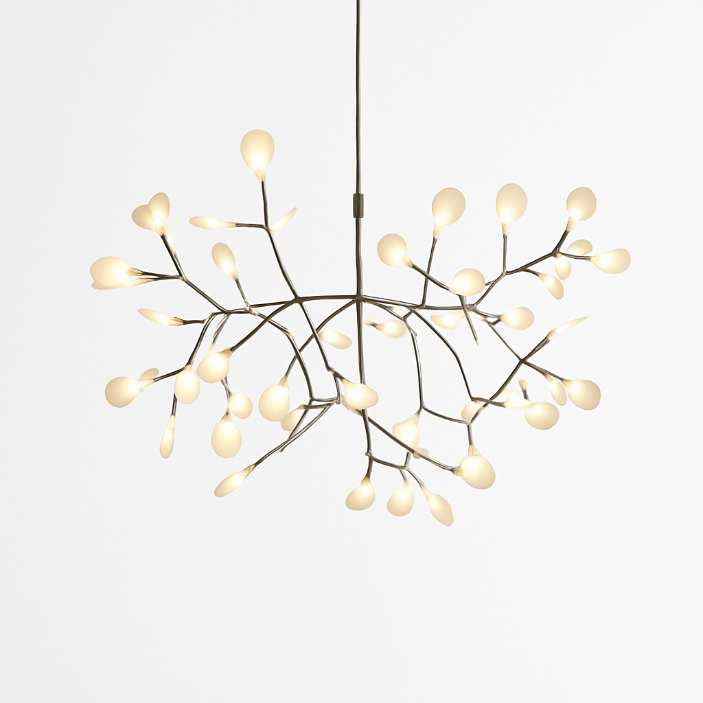 Suspension LED ramifiée en fer style arbre – cuivré ou noir — vue de face (2)