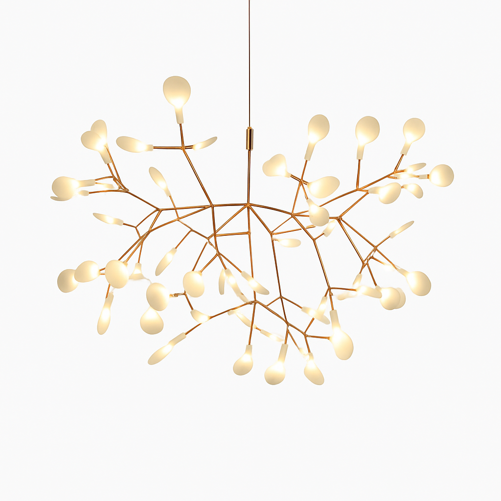 Suspension LED ramifiée en fer style arbre – cuivré ou noir — vue de face