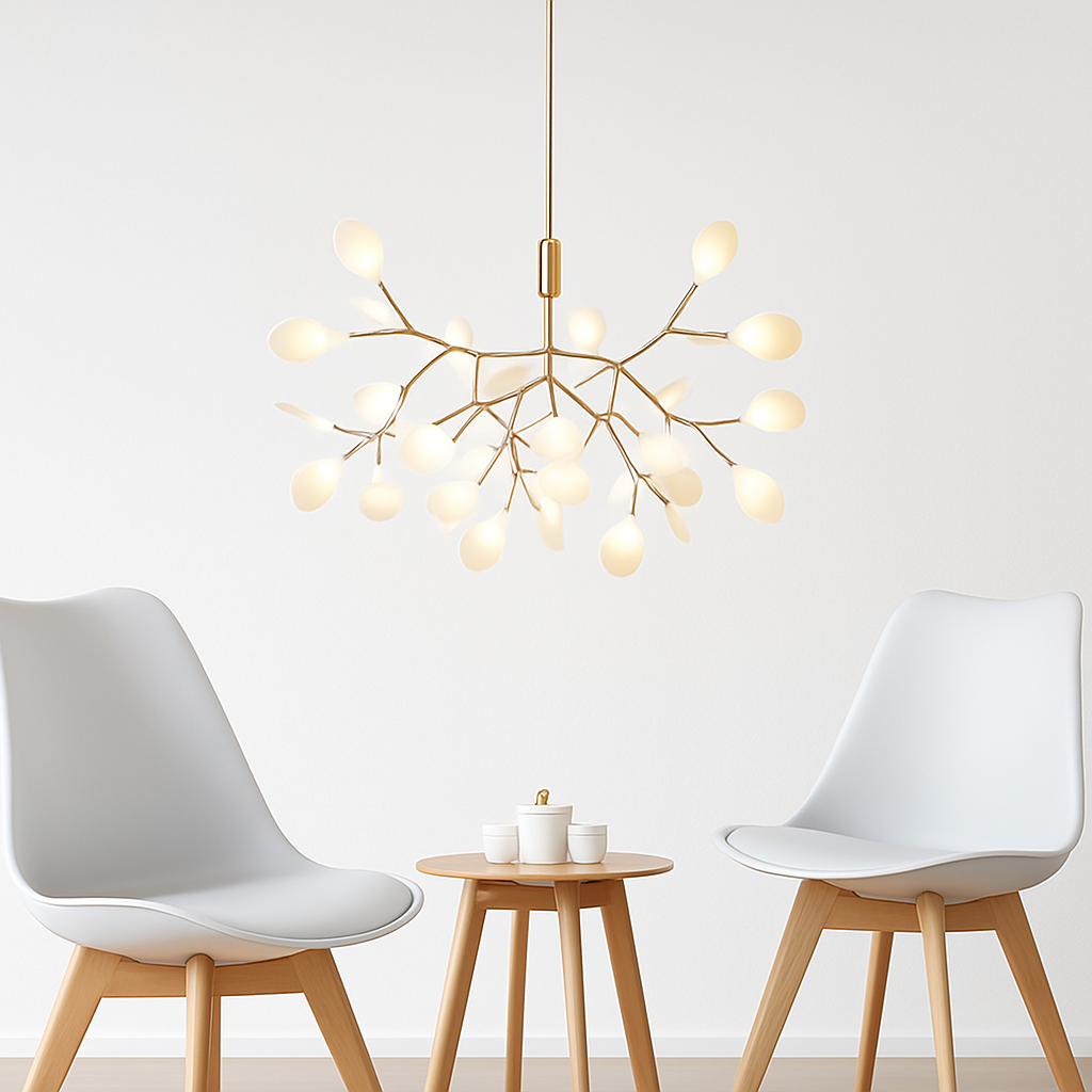 Suspension LED ramifiée en fer style arbre – cuivré ou noir — vue de profil