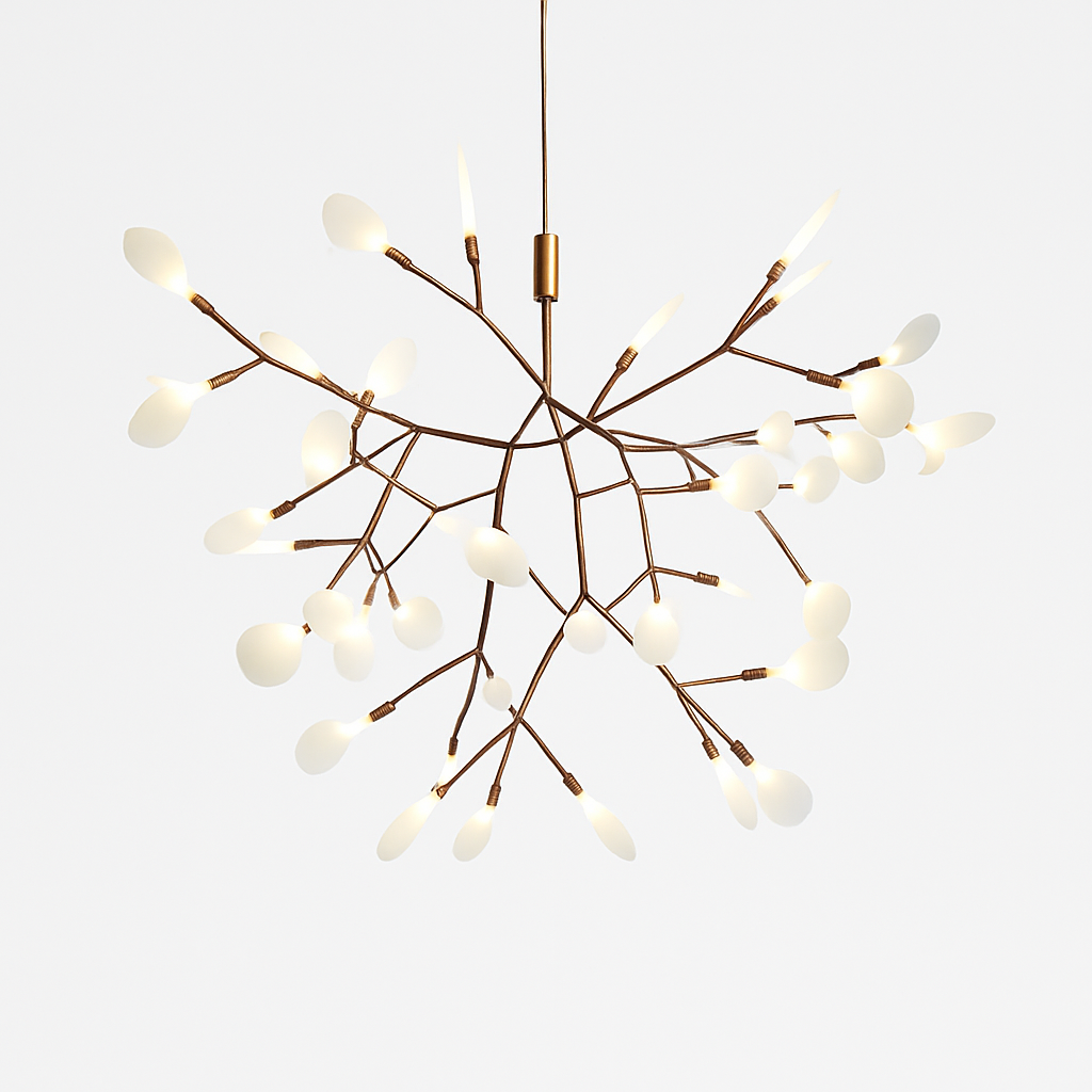 Suspension LED ramifiée en fer style arbre – cuivré ou noir — détail de la finition