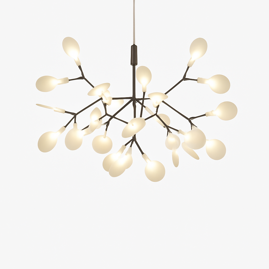 Suspension LED ramifiée en fer style arbre – cuivré ou noir — détail du système de fixation