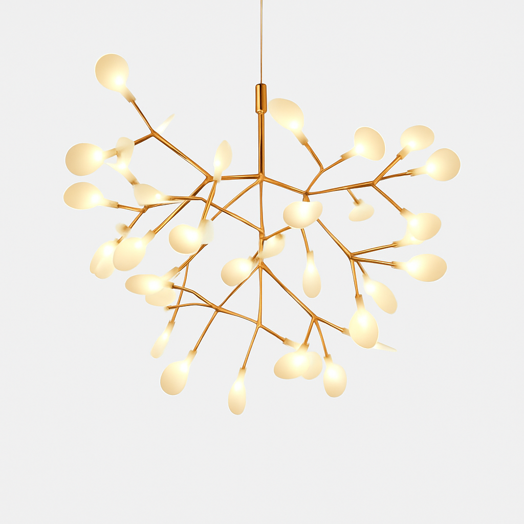 Suspension LED ramifiée en fer style arbre – cuivré ou noir — mise en situation dans la pièce