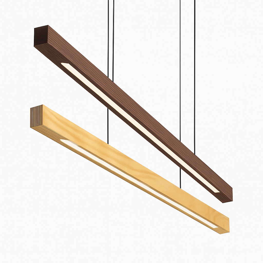 Suspension LED en bois allongée style scandinave – Hang — vue de face