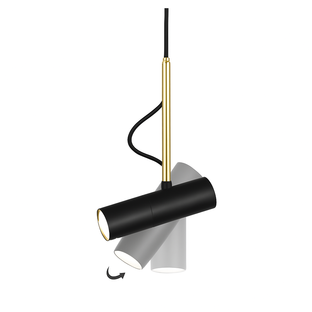 Suspension spot orientable en aluminium 20 x 20 cm – tige dorée — vue de dessous