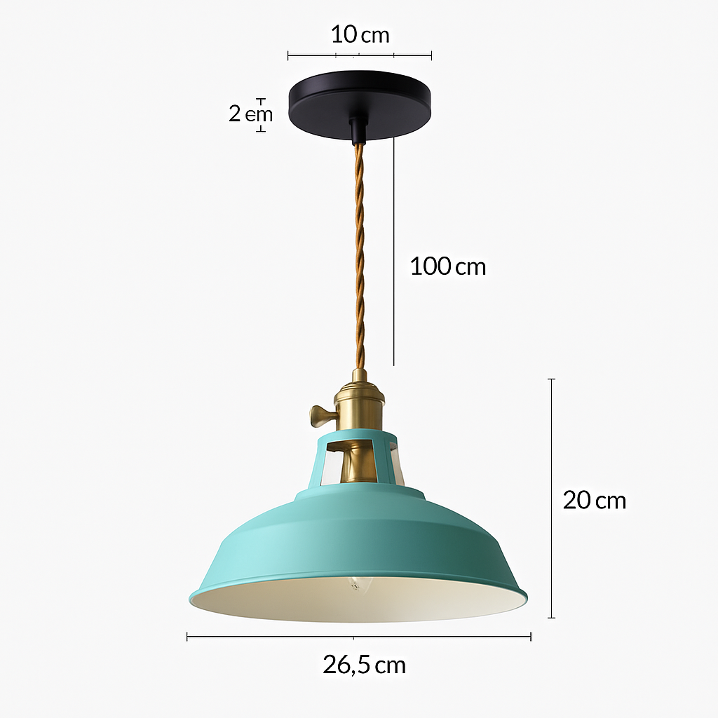 Suspension en fer laqué coloré style industriel – Loft — détail de la matière