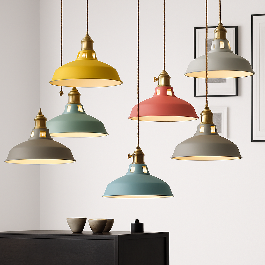 Suspension en fer laqué coloré style industriel – Loft — vue de profil